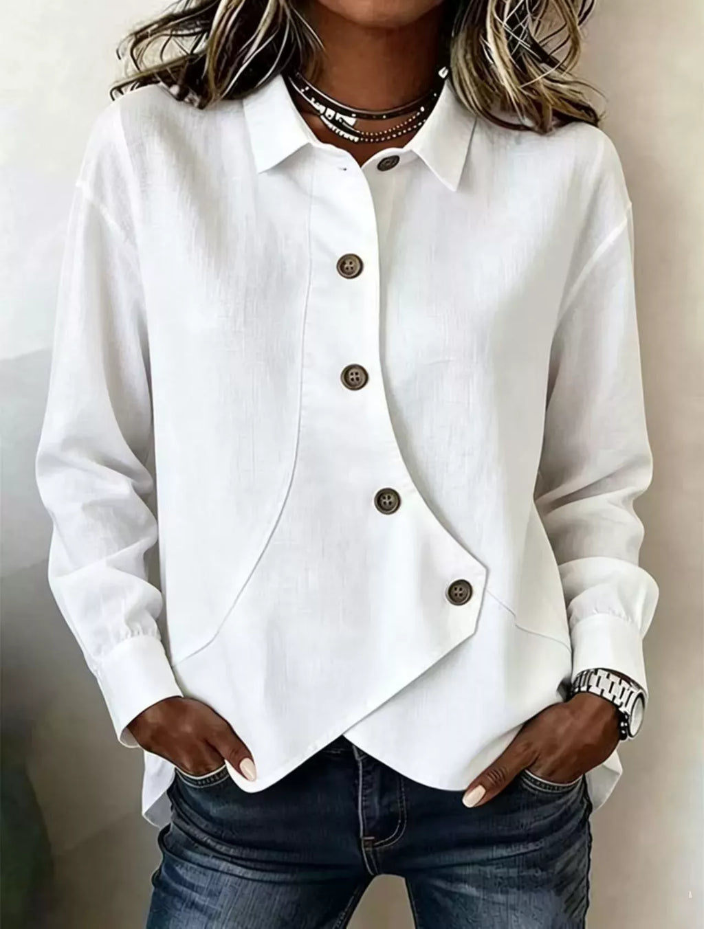 Full Size Asymmetrical Button Down Shirt Plus Size