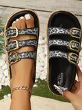 Leopard Print Platform Buckle Sandals