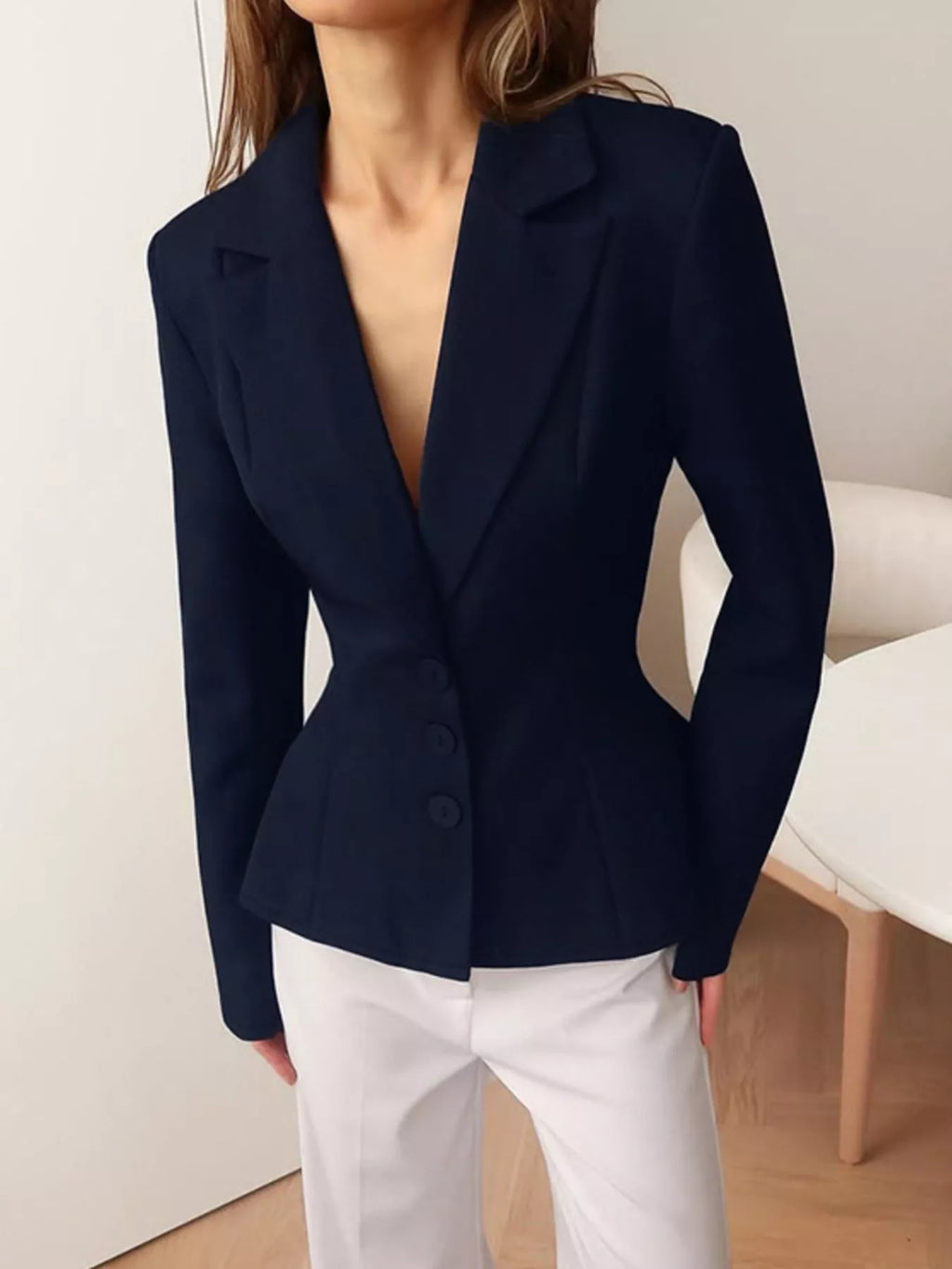 Lapel Collar Button Up Blazer