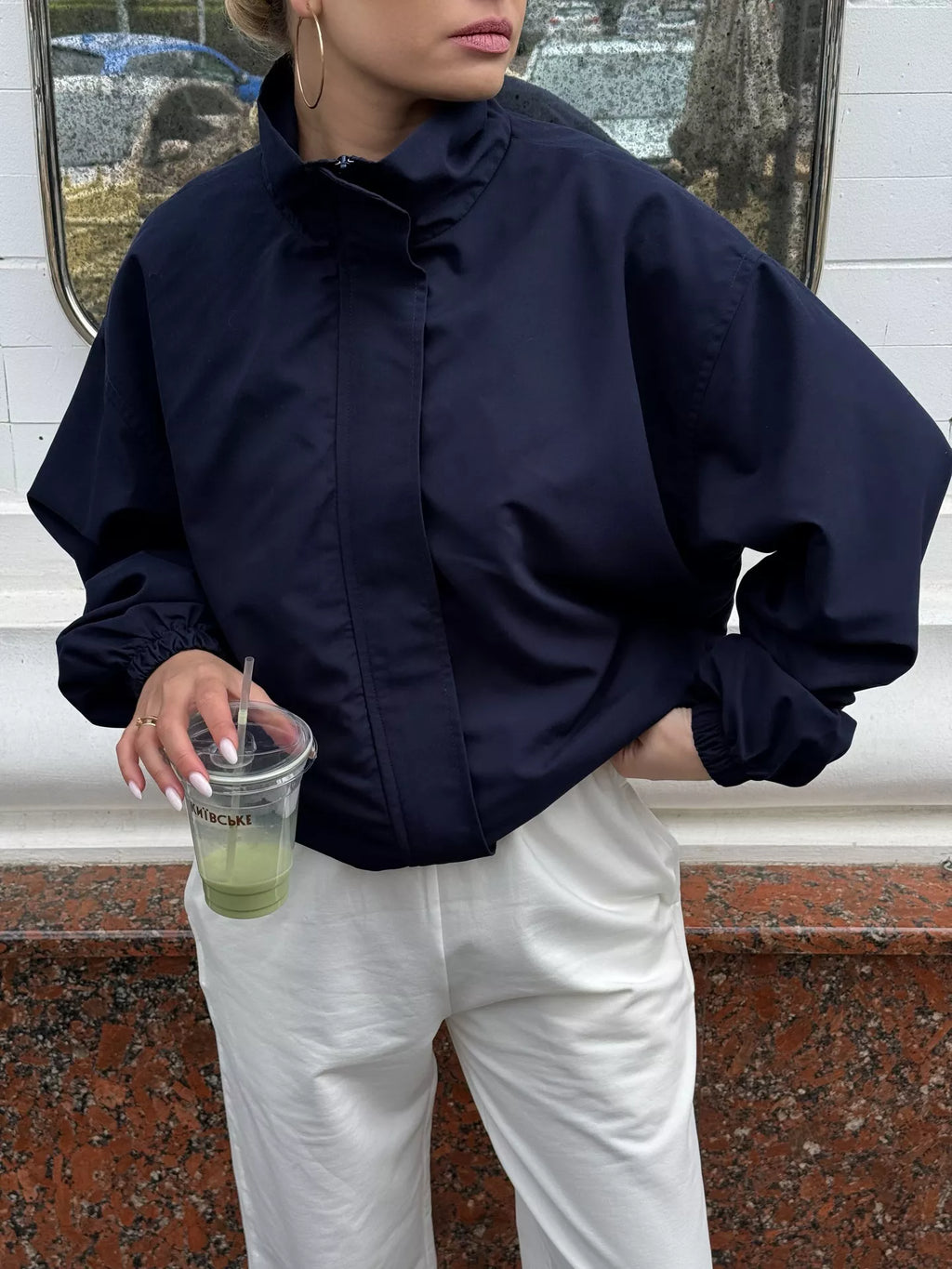 Zip Up Dropped Shoulder Jacket