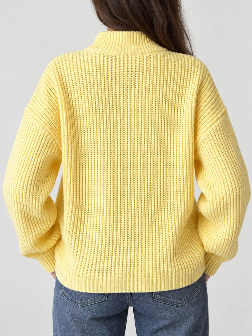 Full Size Half Zip Dropped Shoulder Sweater Plus Size