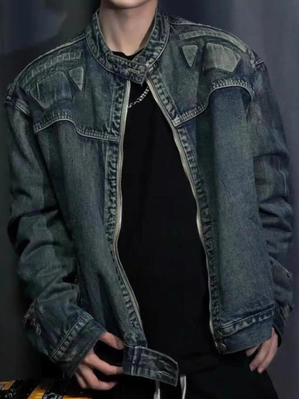 Men's Full Size Zip Up Washed Oversized Denim Jacket Plus Size