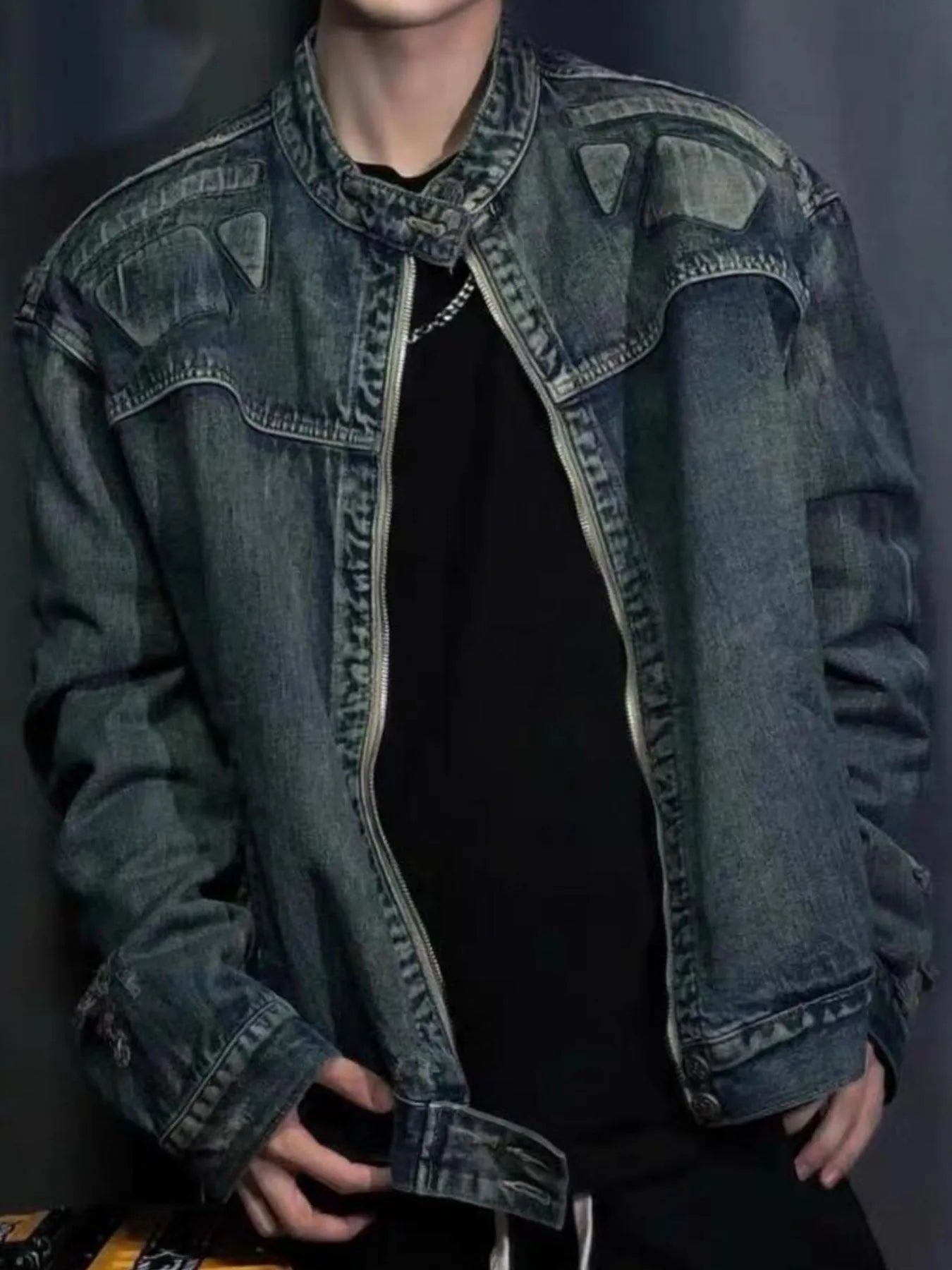 Men's Full Size Zip Up Washed Oversized Denim Jacket Plus Size