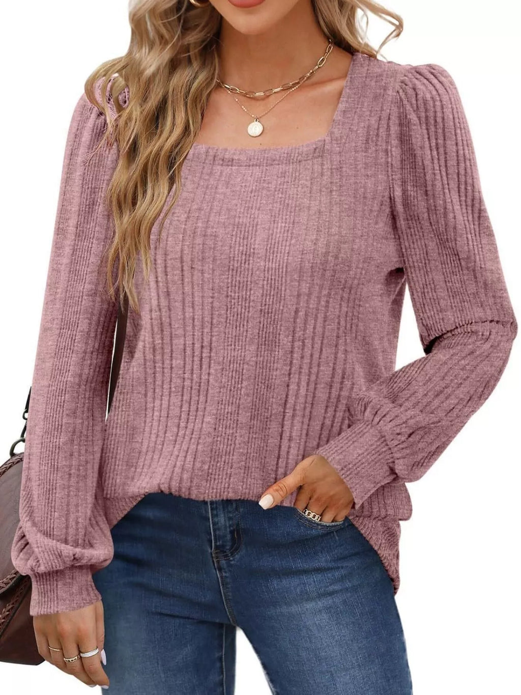 Full Size Square Neck Ribbed Knit Top Plus Size