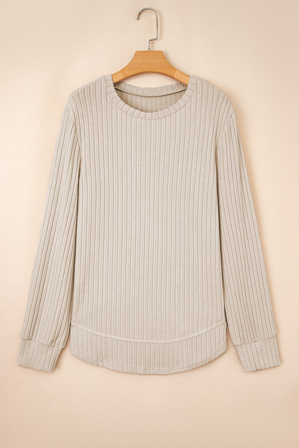 Solid Ribbed Knit Textured Round Neck Top