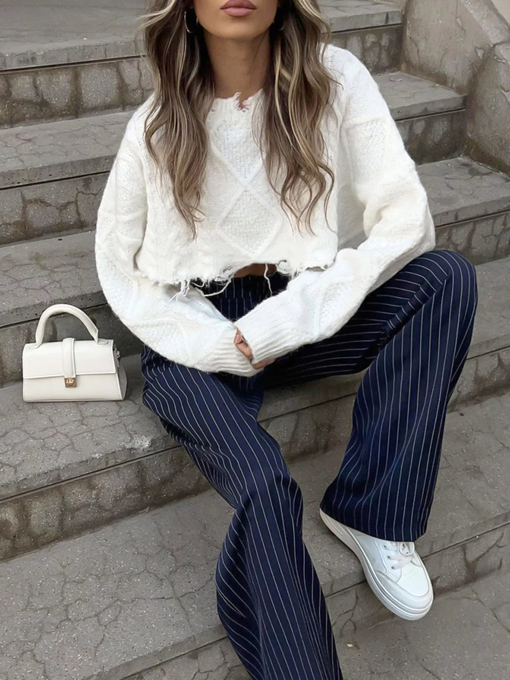 High-Waisted Pinstripe Wide-Leg Pants