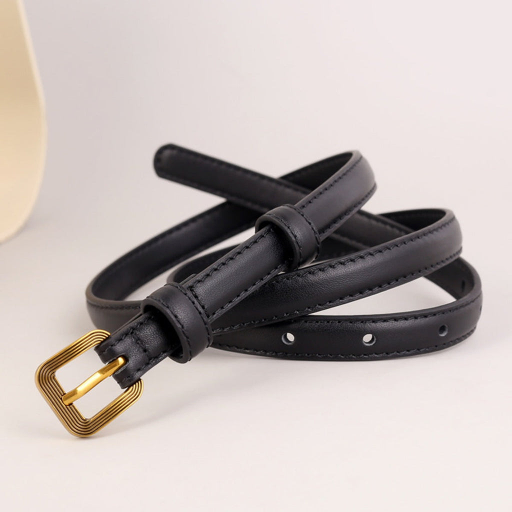 Leather Skinny Belt with Buckle