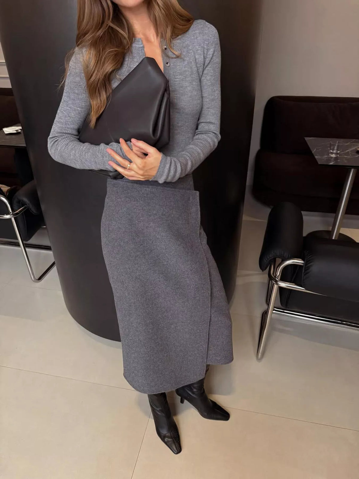 High-Waisted Wrap Midi Skirt
