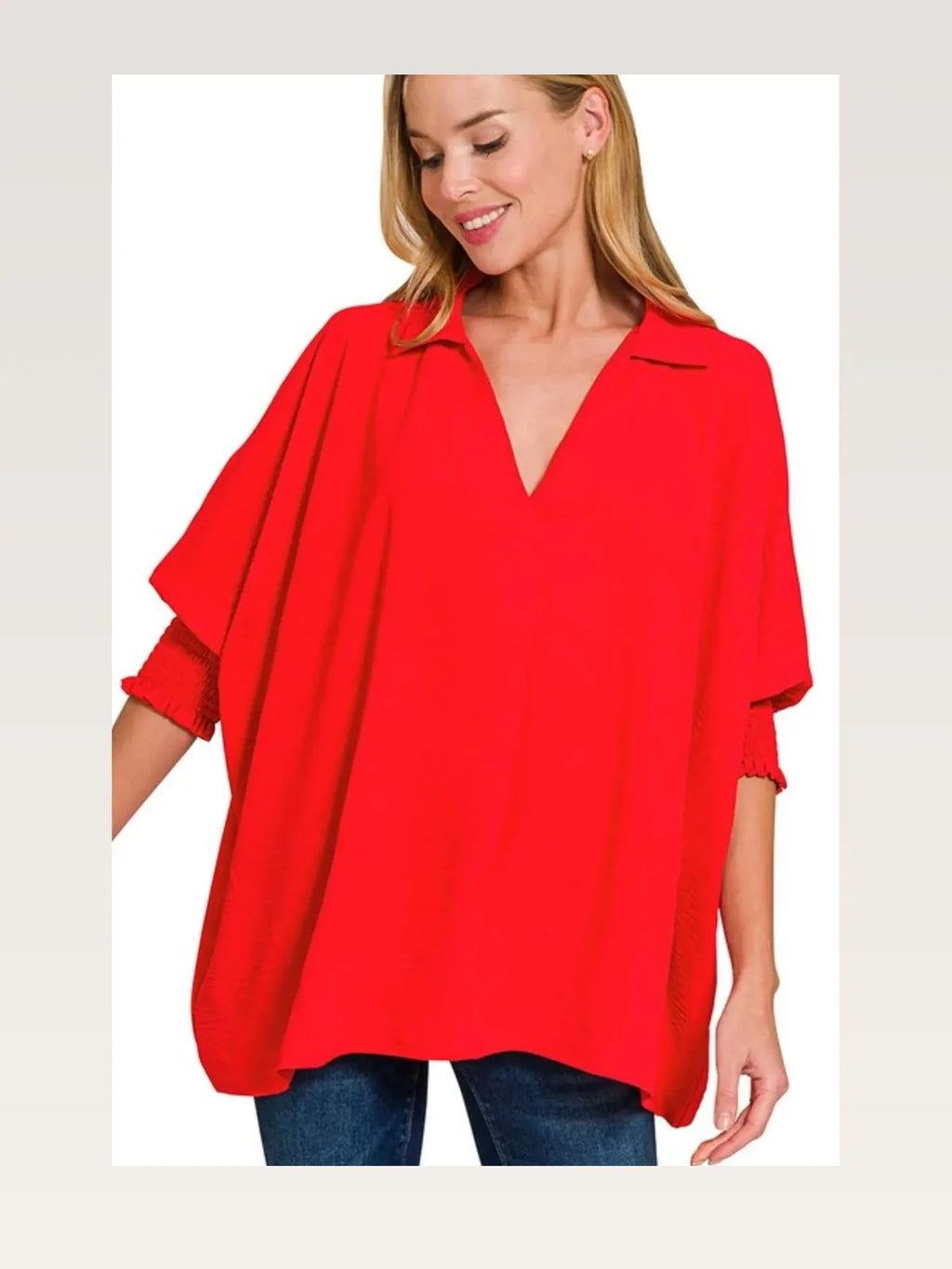 Airflow Collar Tee with Smocked Sleeve Bands