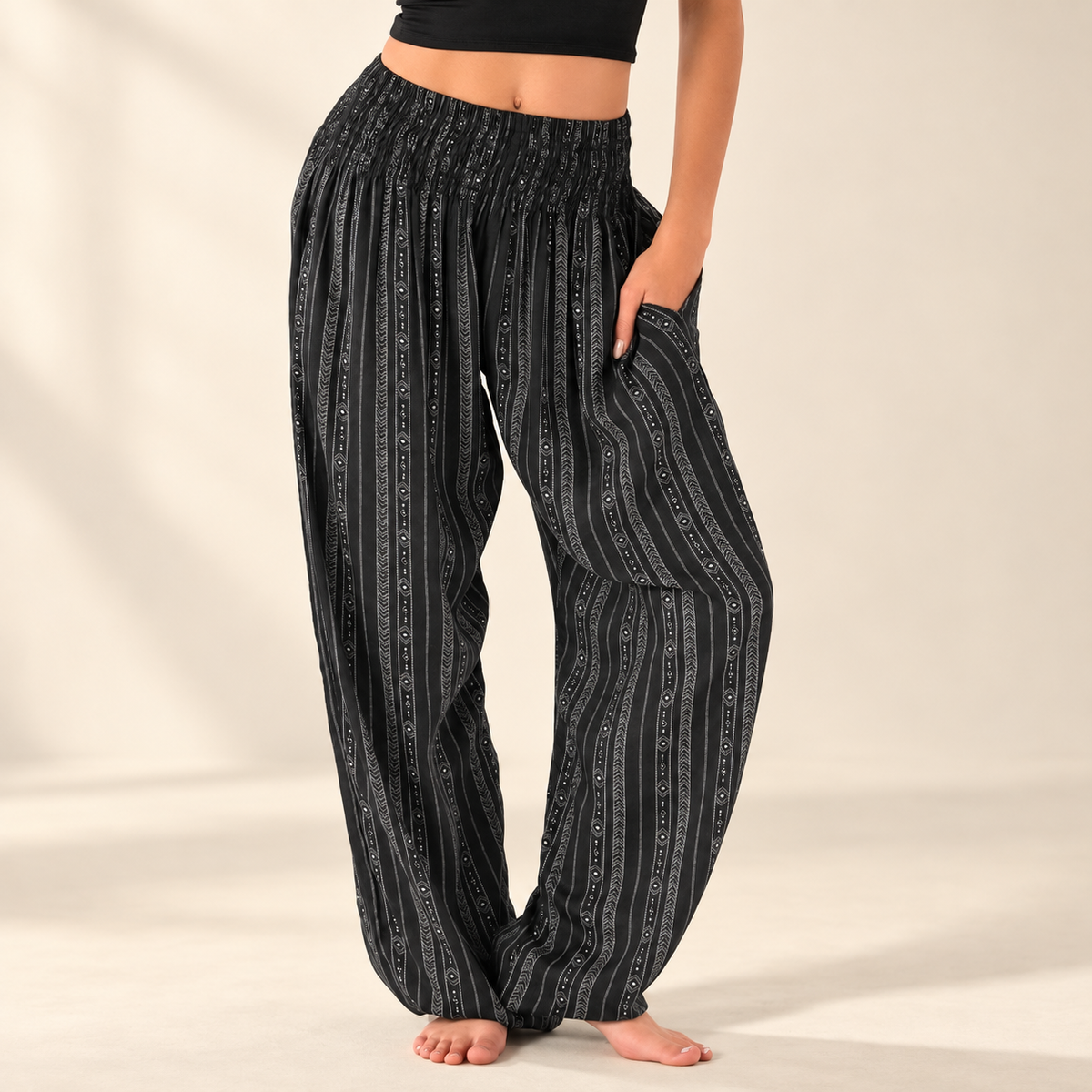 Akha Tribal Print Harem Pants with Pockets