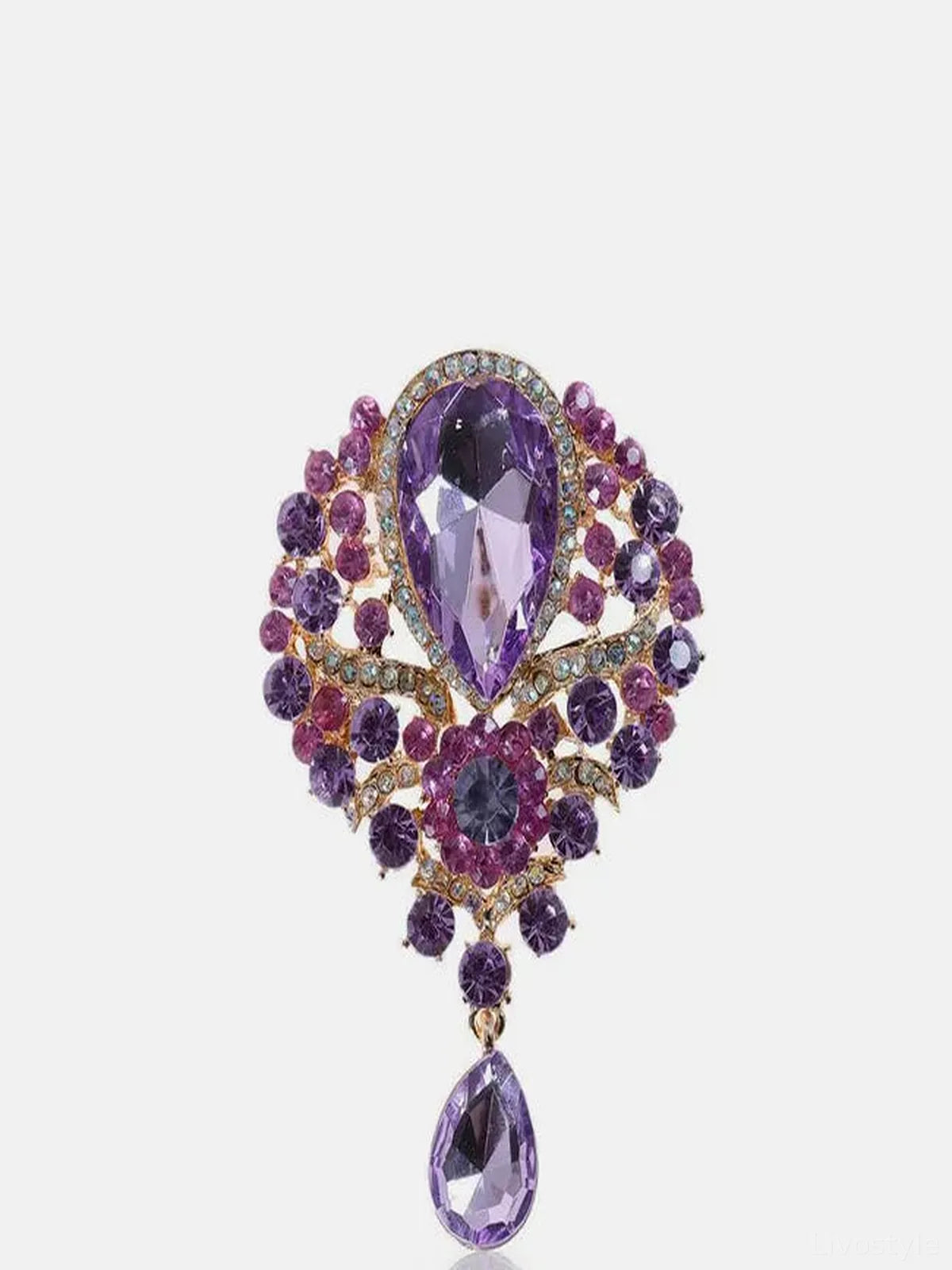 Alloy Rhinestone Teardrop Statement Brooch