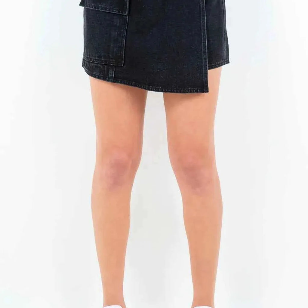 Black Cargo Pocket Asymmetrical Mini Skort