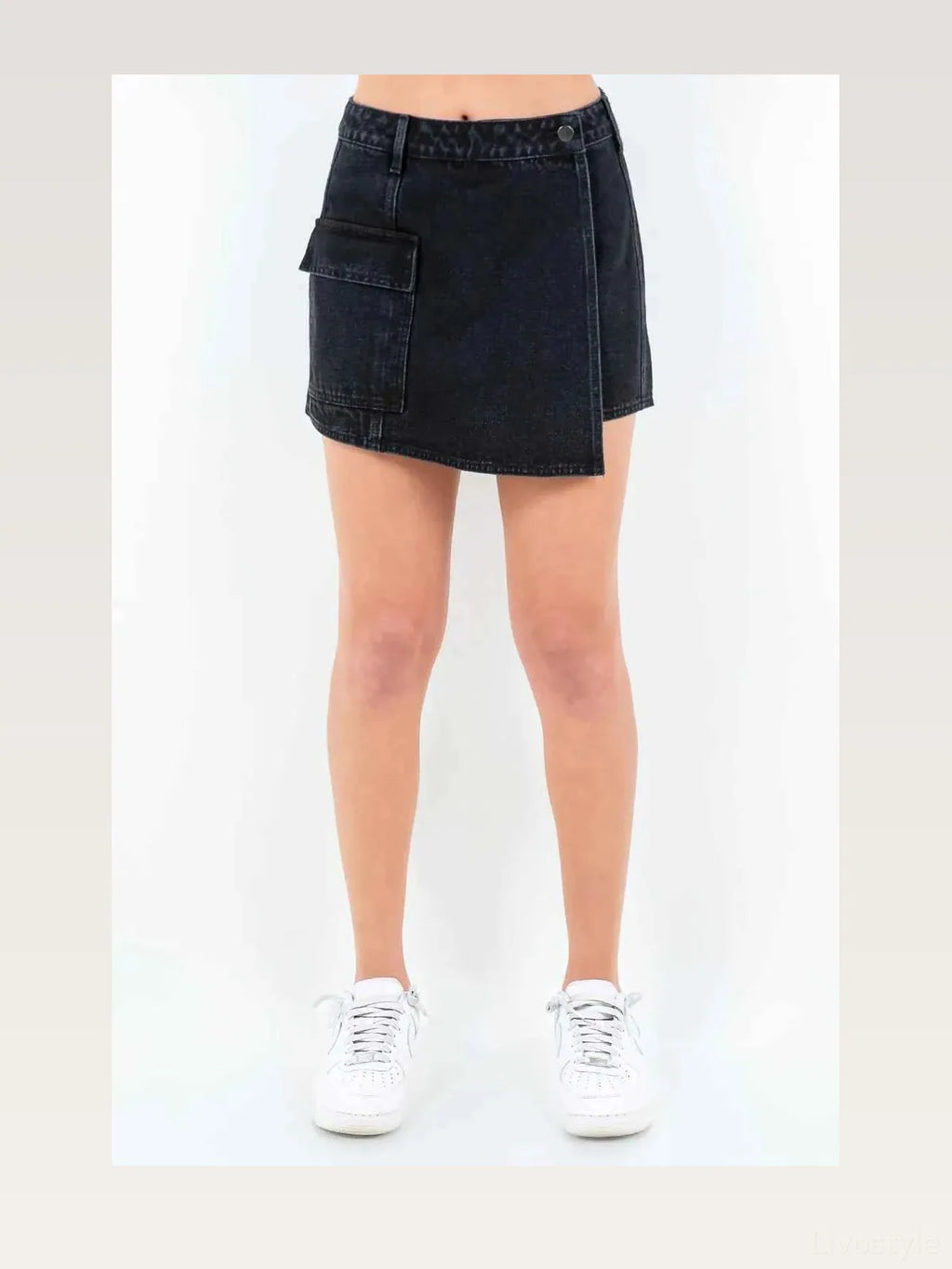 Black Cargo Pocket Asymmetrical Mini Skort