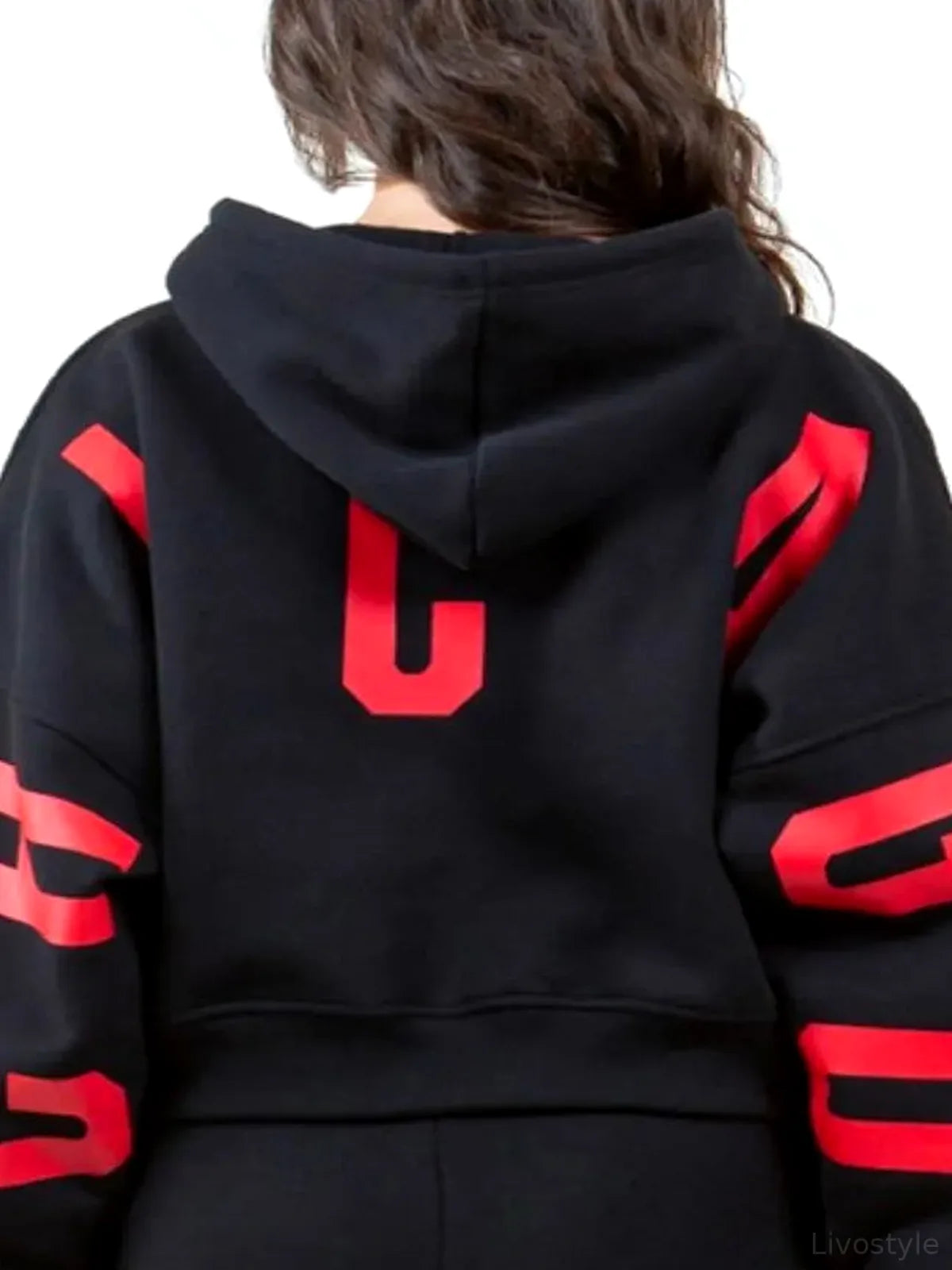 Graphic Cropped Hoodie with Drawstring Hood