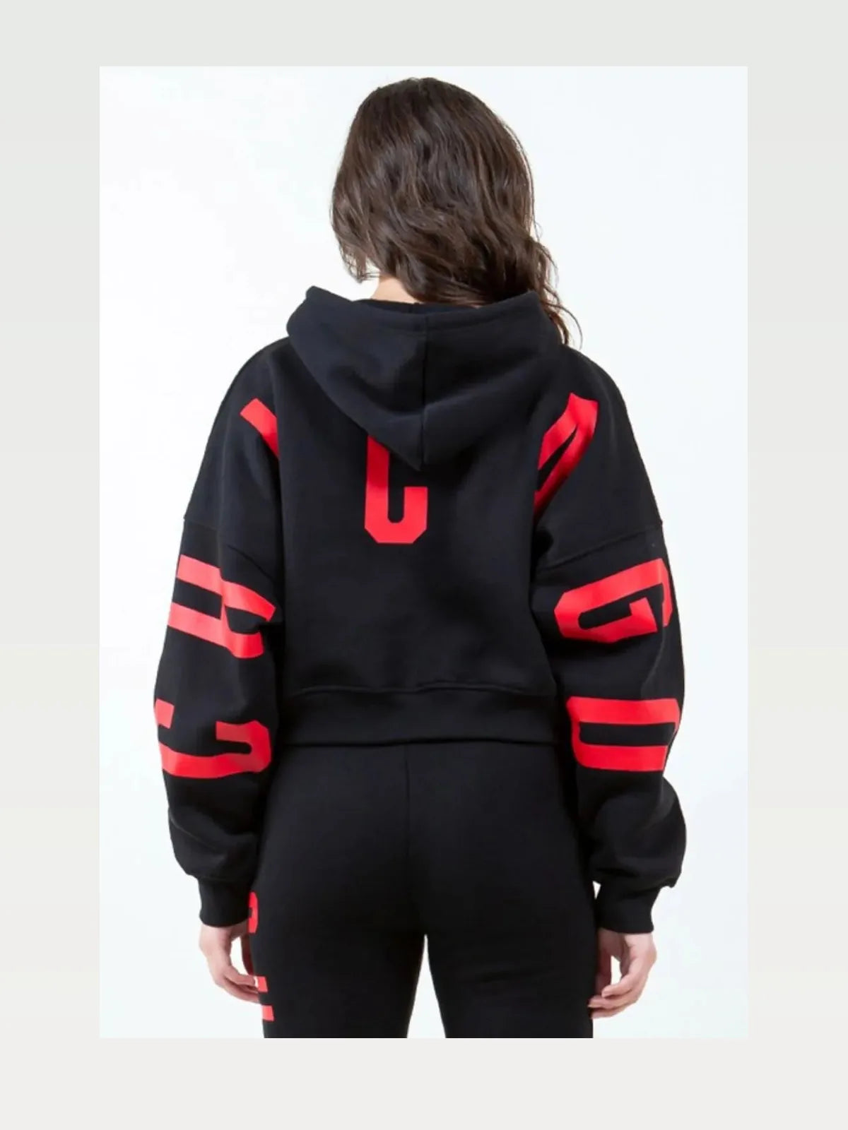Graphic Cropped Hoodie with Drawstring Hood
