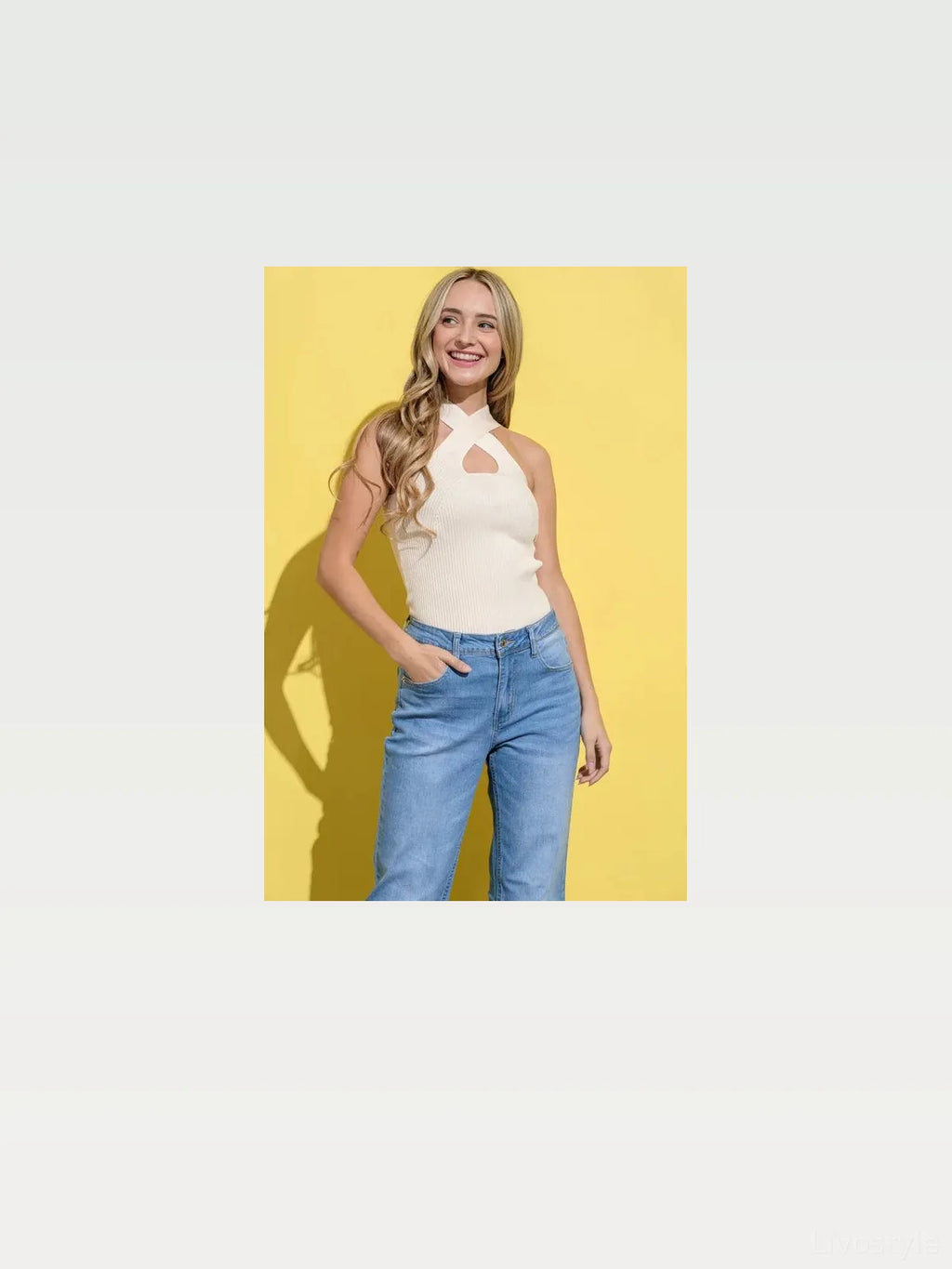 Ribbed Cross Halter Neck Tank Top