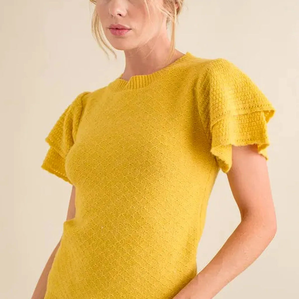 Double Layer Ruffle Sleeve Sweater Top