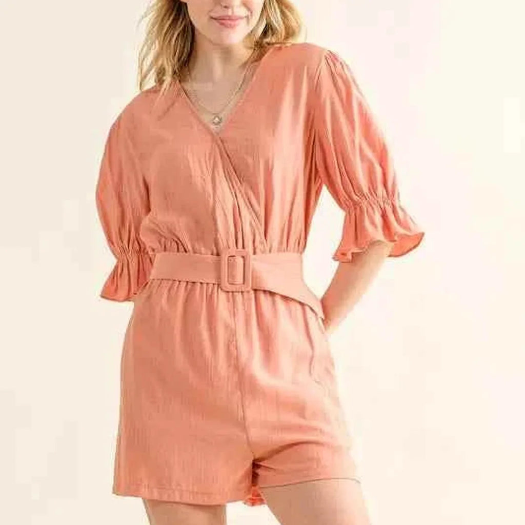 Flounce Sleeve Romper with Belt