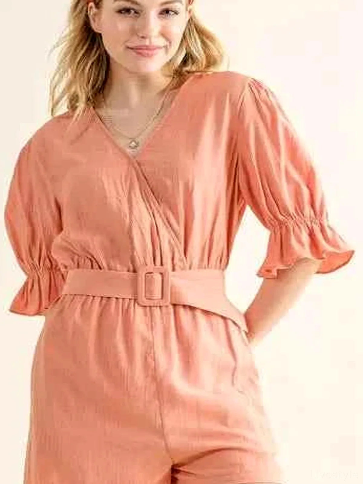 Flounce Sleeve Romper with Belt