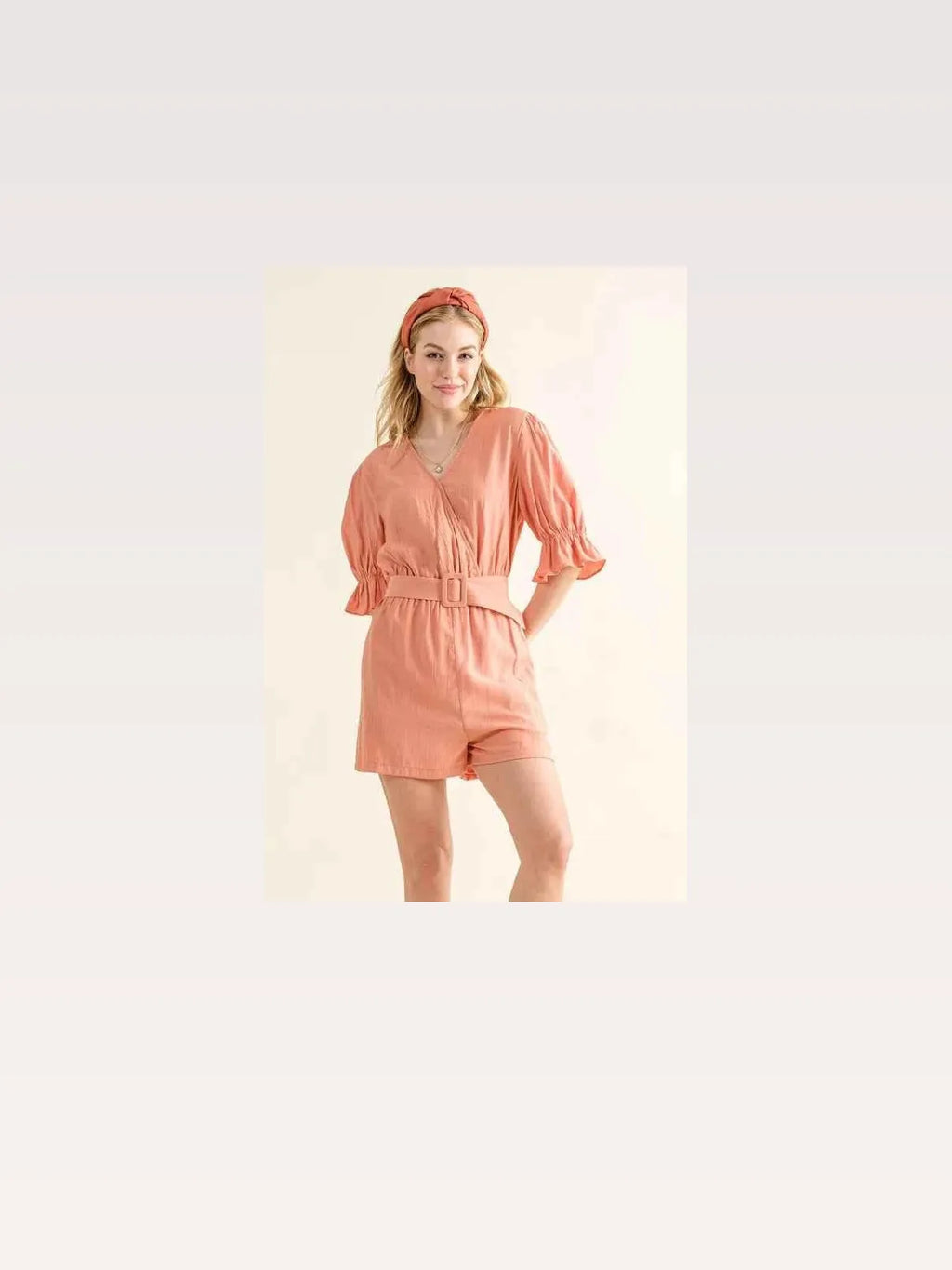 Flounce Sleeve Romper with Belt