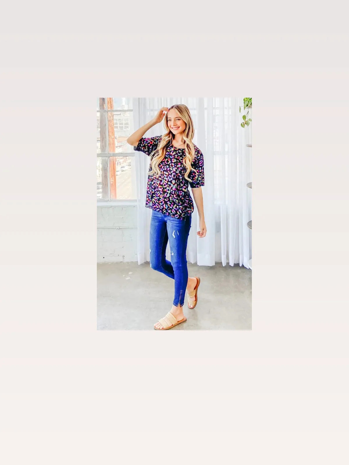 Leopard Foil Print Half Sleeve Knit Sweater