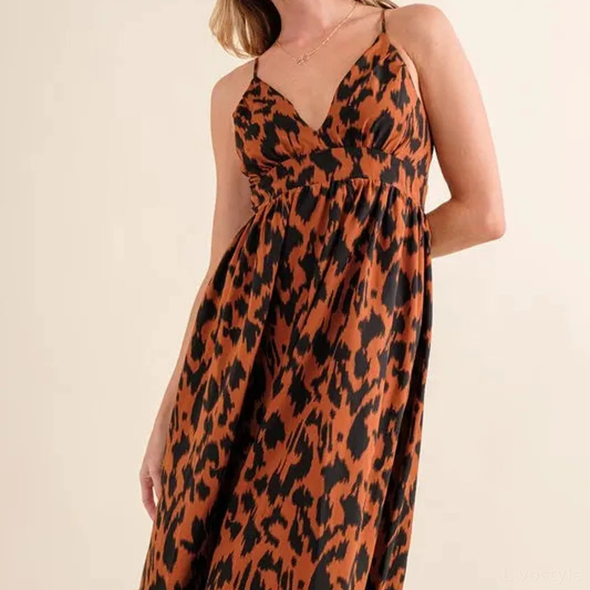 Leopard Print Maxi Dress with Plunging Neckline