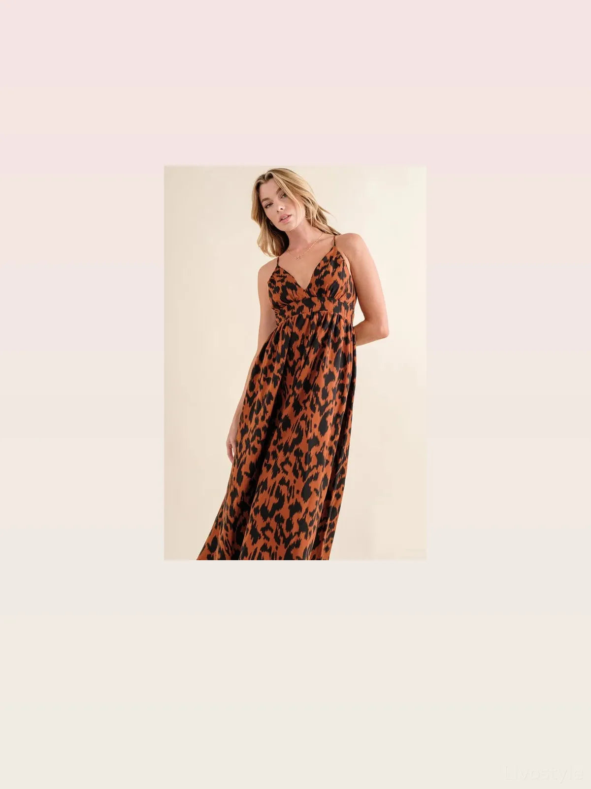 Leopard Print Maxi Dress with Plunging Neckline