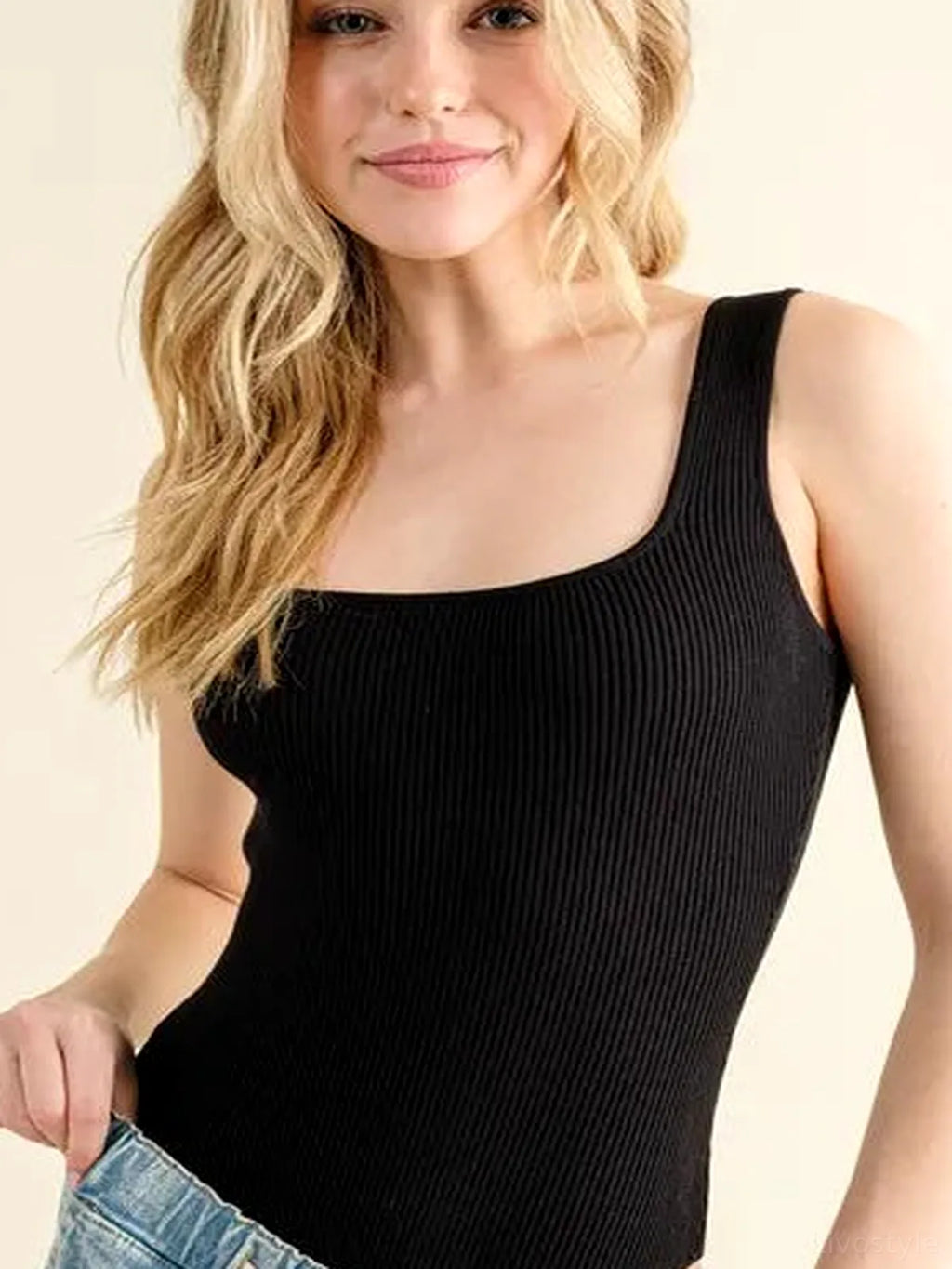 Ribbed Square Neck Sleeveless Bodysuit