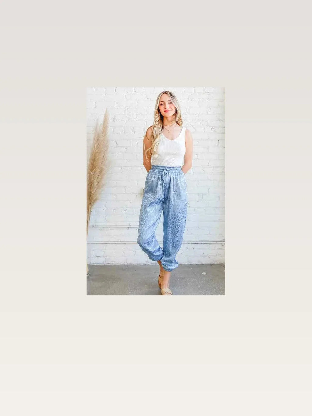 Pale Blue Satin Leopard Print Joggers