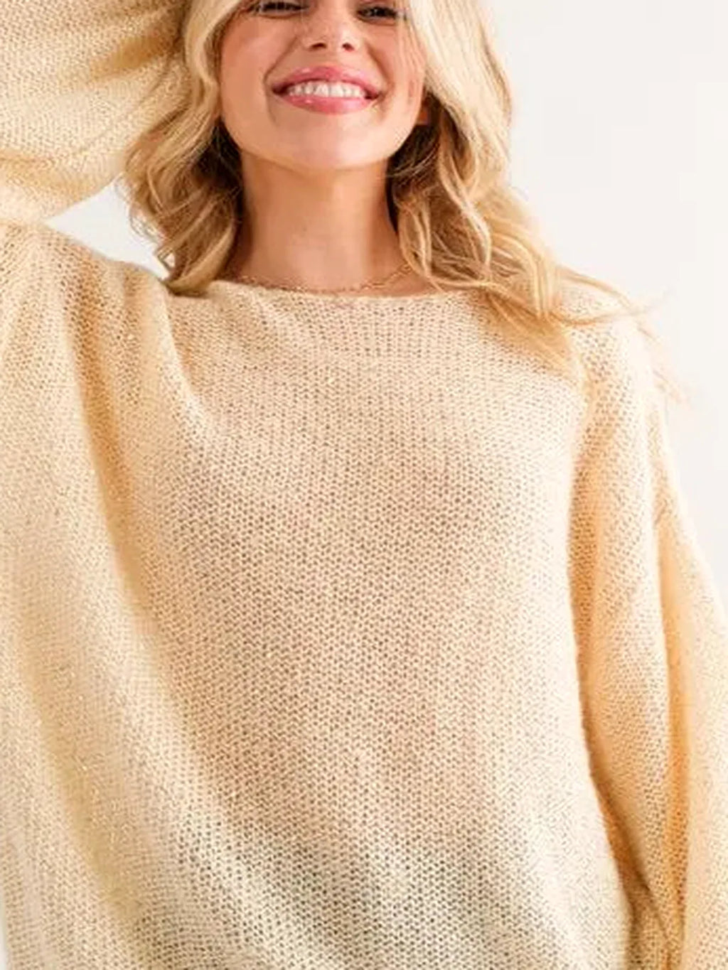 Lightweight Sequin Pullover Sweater with Balloon Sleeves