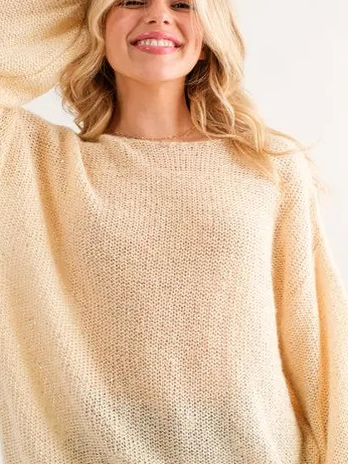 Lightweight Sequin Pullover Sweater with Balloon Sleeves