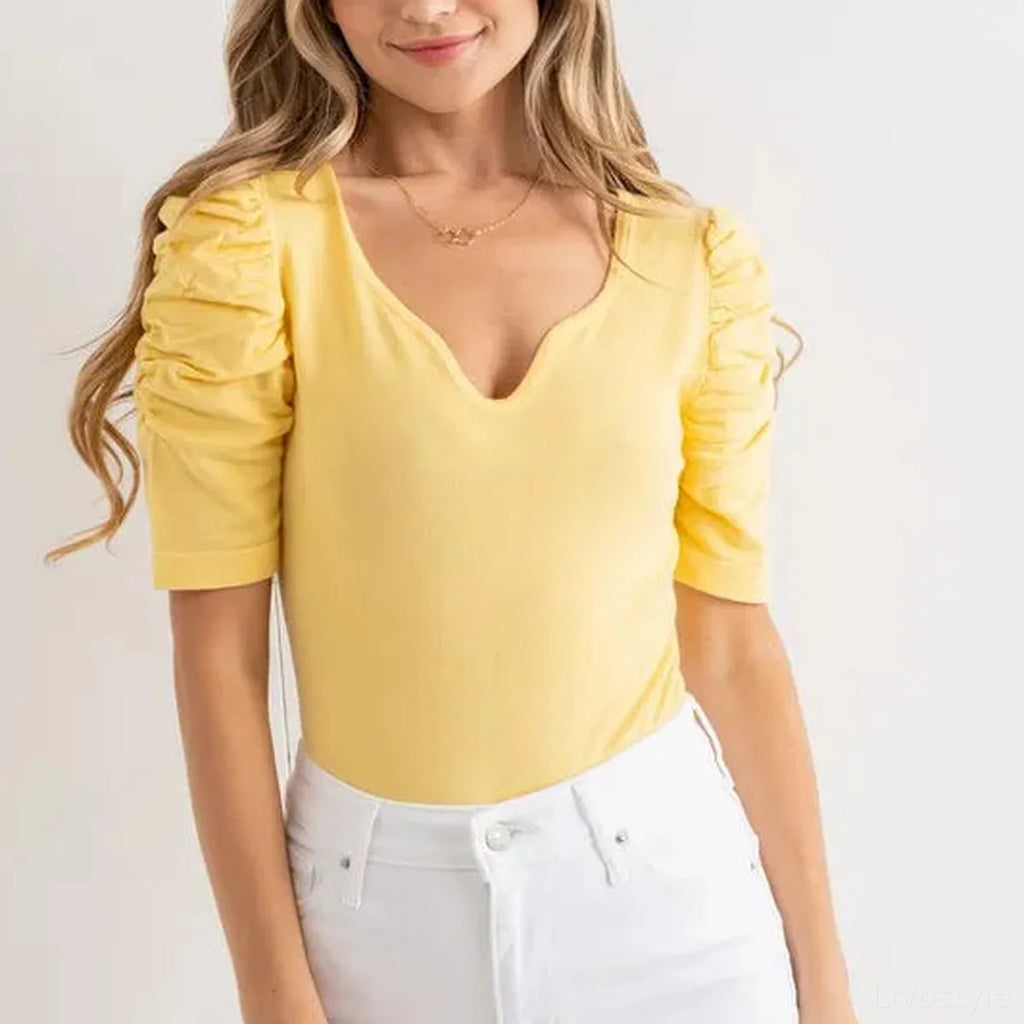 Shirred Puff Sleeve Bodysuit