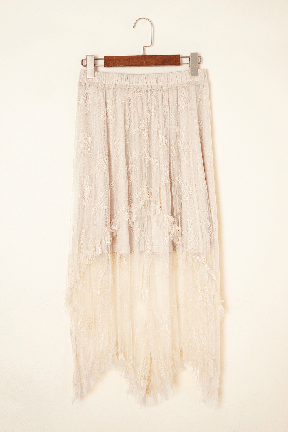 Apricot Lace Cascading Tiered High Waist Maxi Skirt