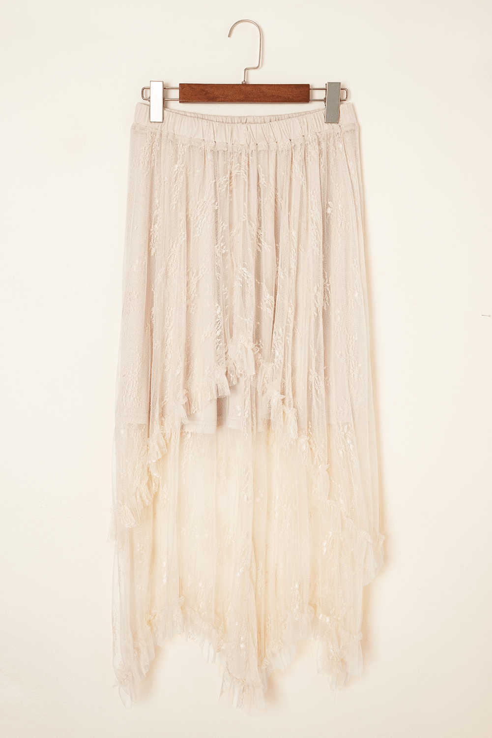 Apricot Lace Cascading Tiered High Waist Maxi Skirt