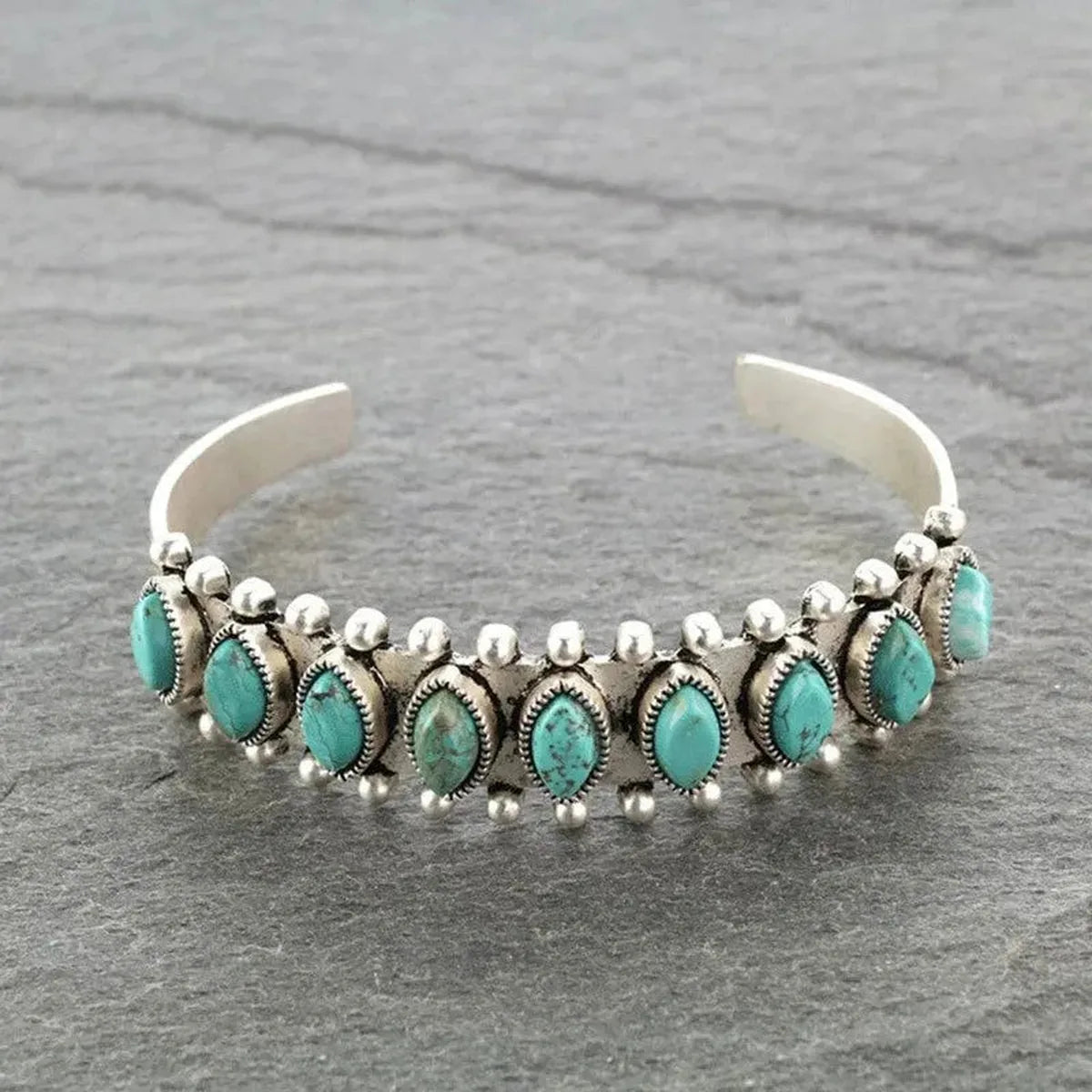 Artificial Turquoise Alloy Open Cuff Bracelet