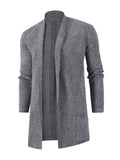 Men's Plus Size Heathered Open Front Longline Knit Cardigan with Pockets