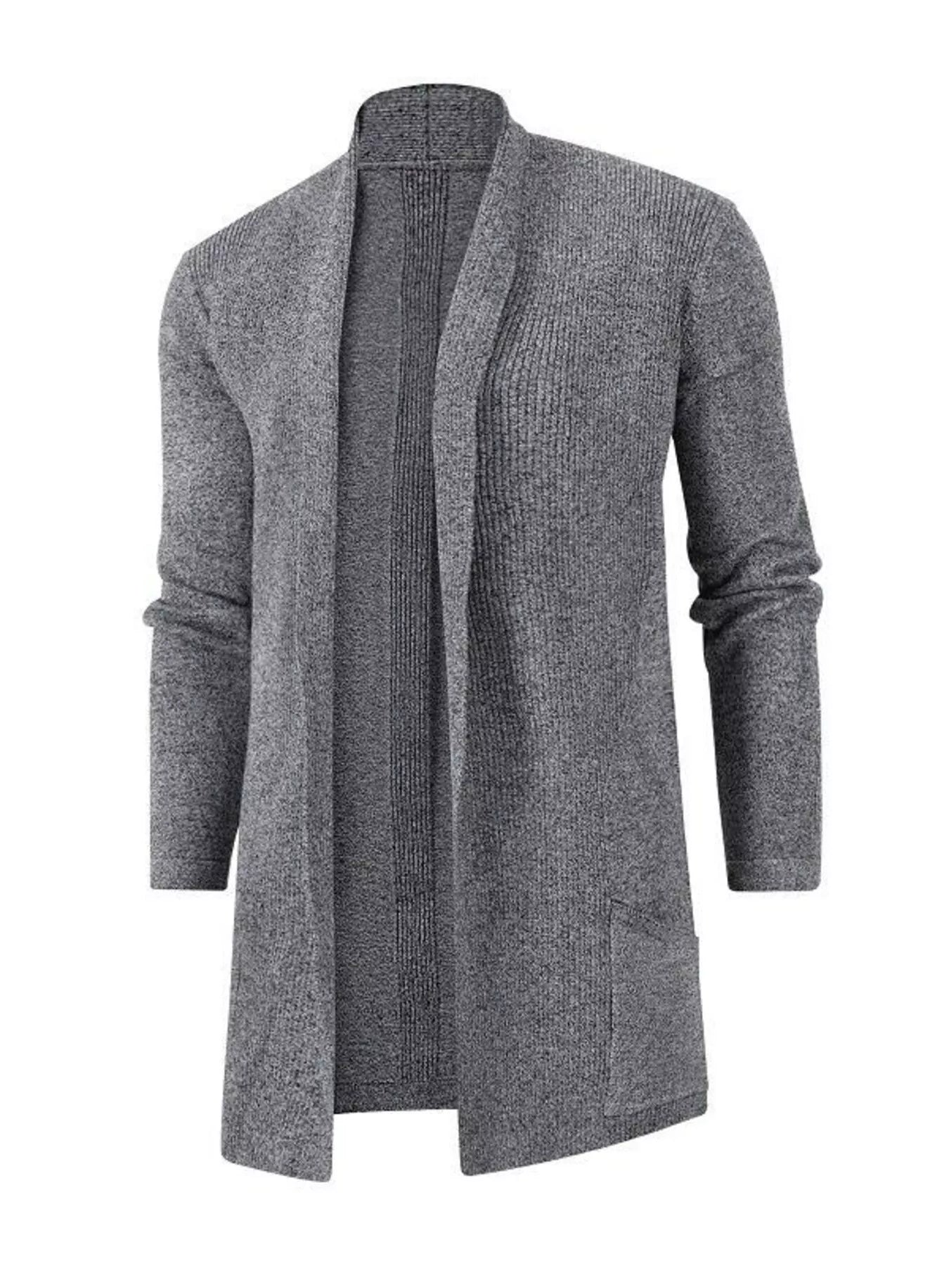 Men's Plus Size Heathered Open Front Longline Knit Cardigan with Pockets