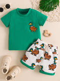Children's Duck Round Neck Tee and Shorts Set