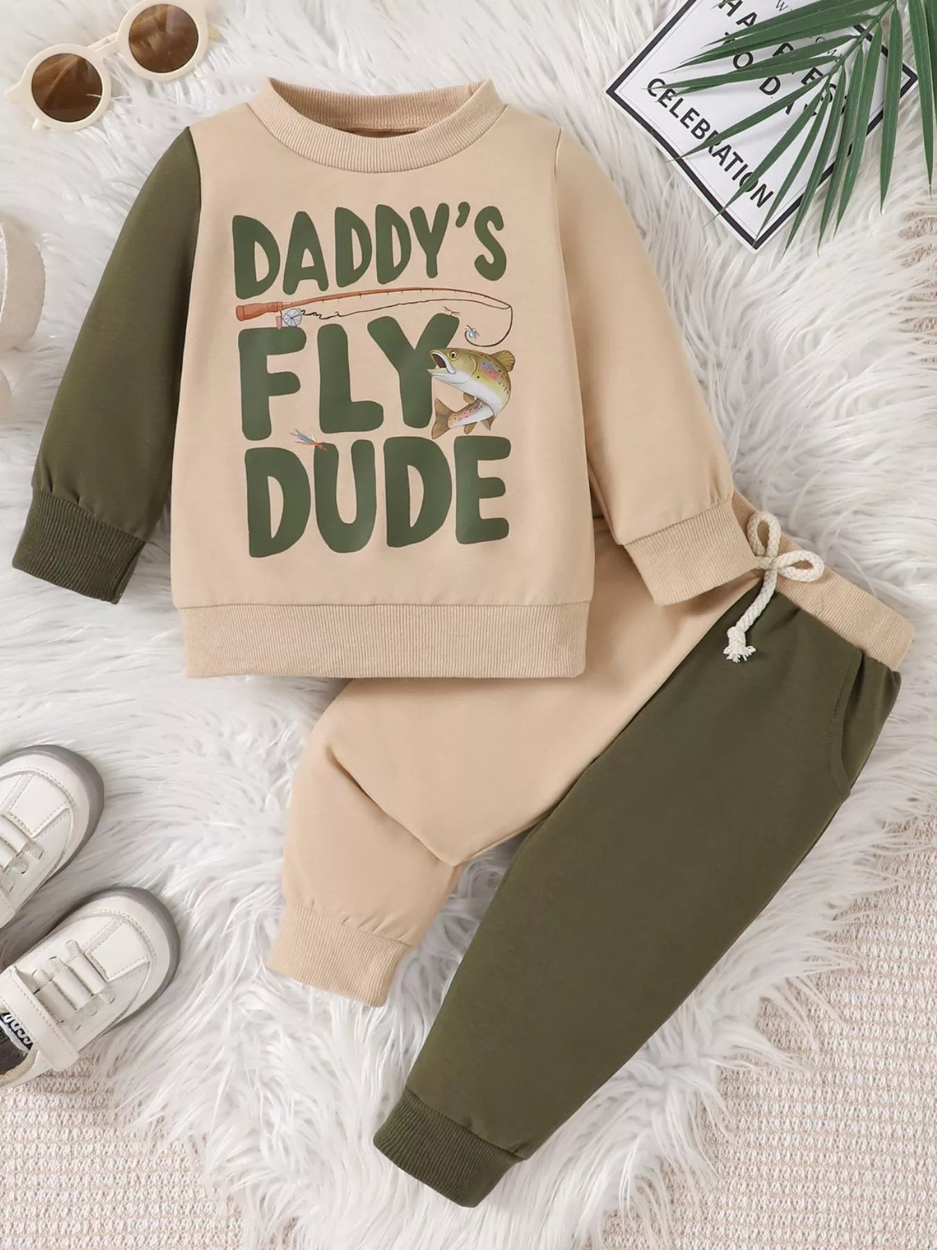 Children's Letter Round Neck Top and Pants Set