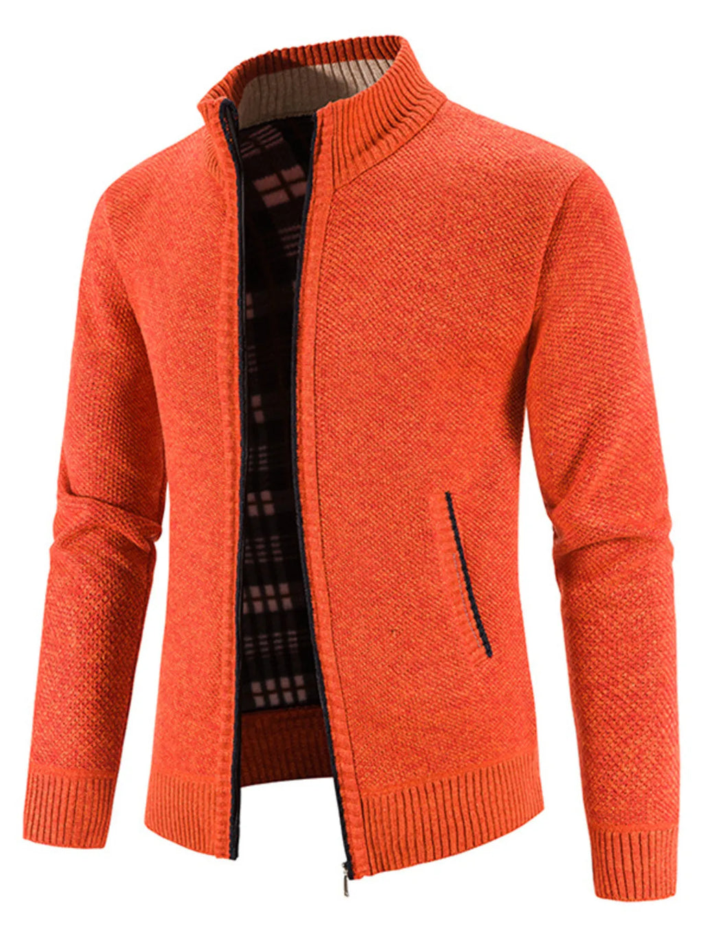 Men's Plus Size Zip-Up Sweater Cardigan with Stand Collar