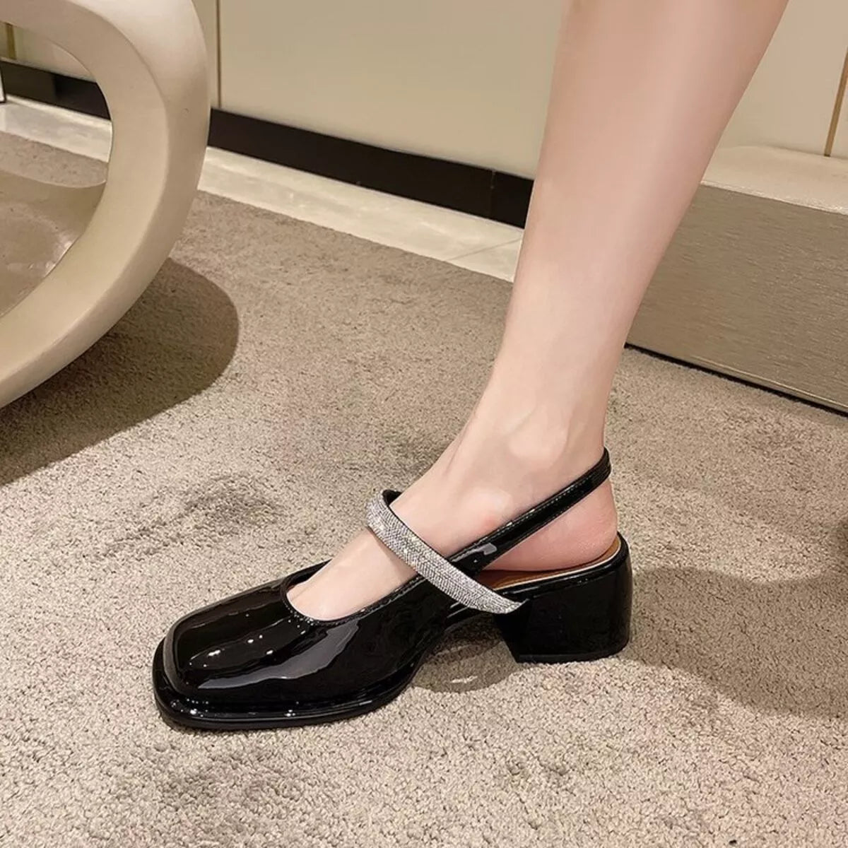 Square Toe Block Heels Mary Jane Sandals