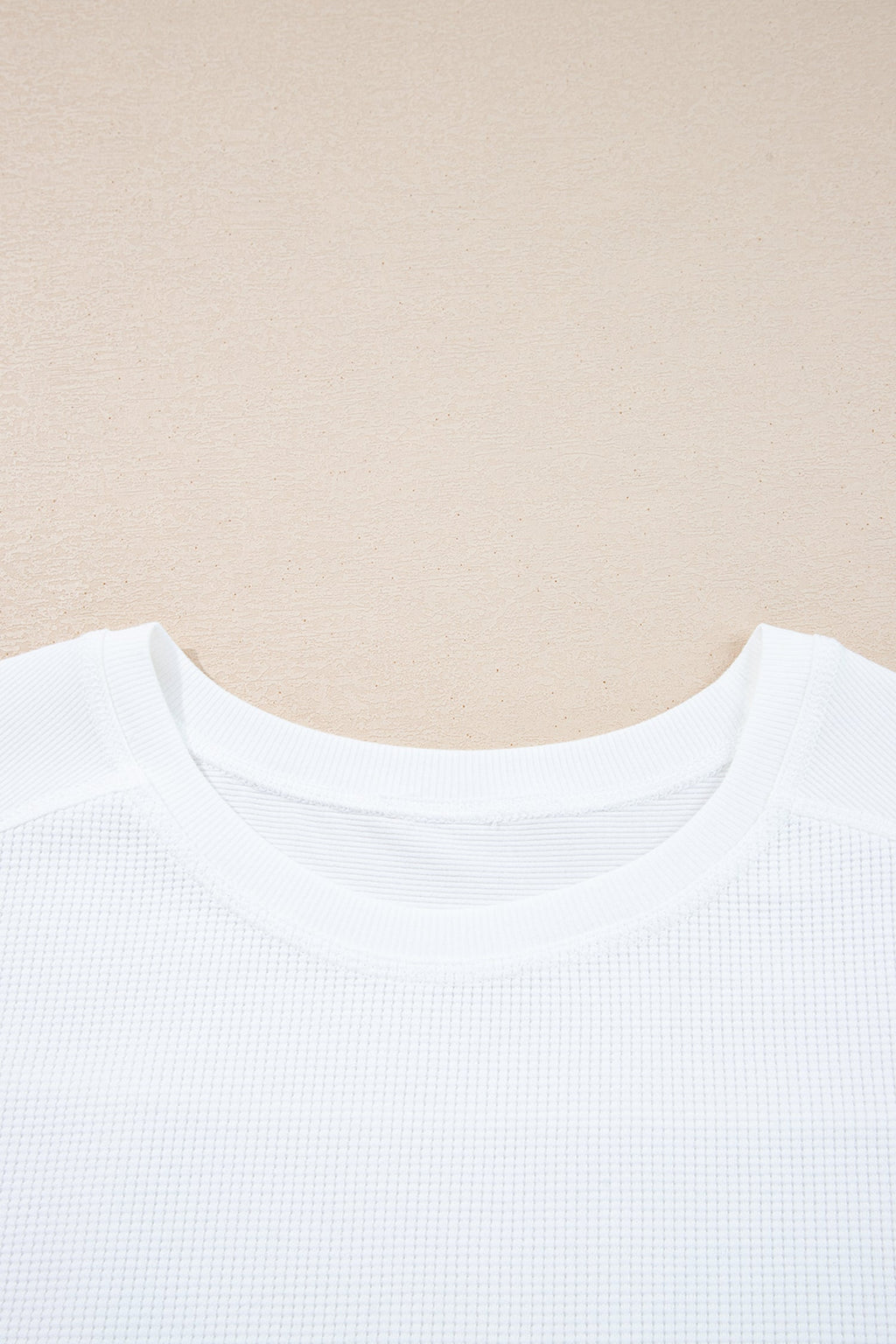 White Solid Color Waffle Ribbed Patchwork Dolman Sleeve Oversize Knit Top