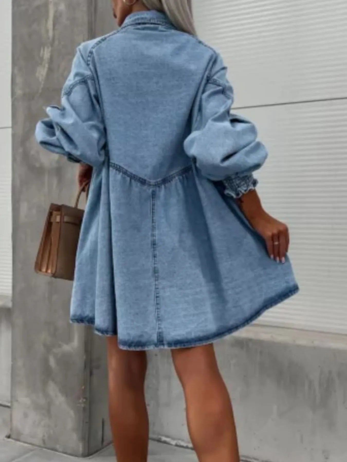 Oversized Long Sleeve Button-Up Denim Dress