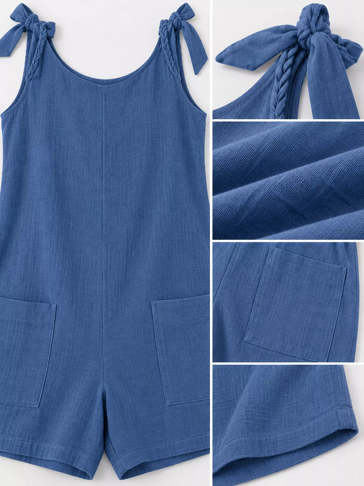 Full Size Tie-Shoulder Romper with Pockets Plus Size