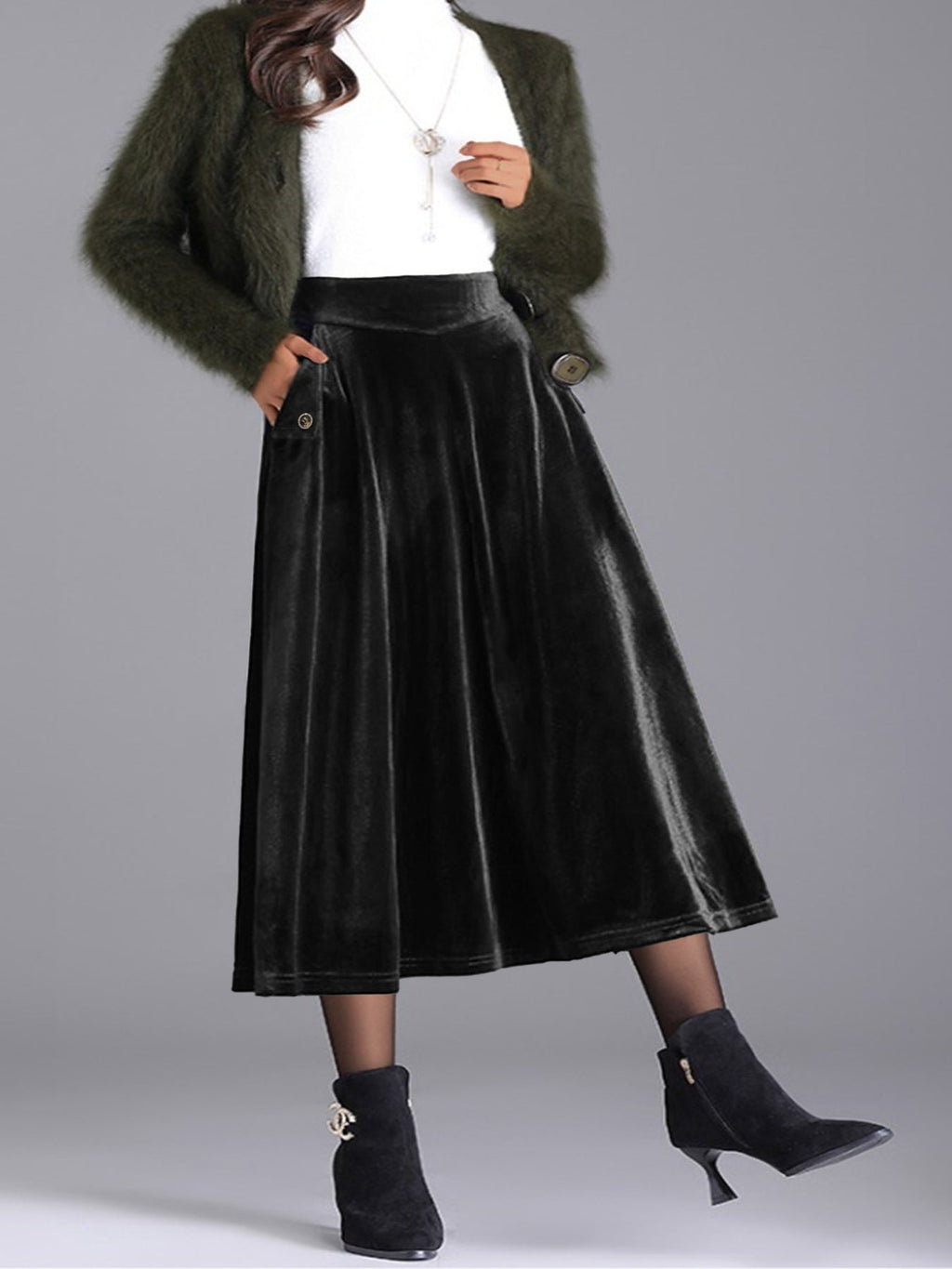 Elegant Velvet A-Line Midi Skirt