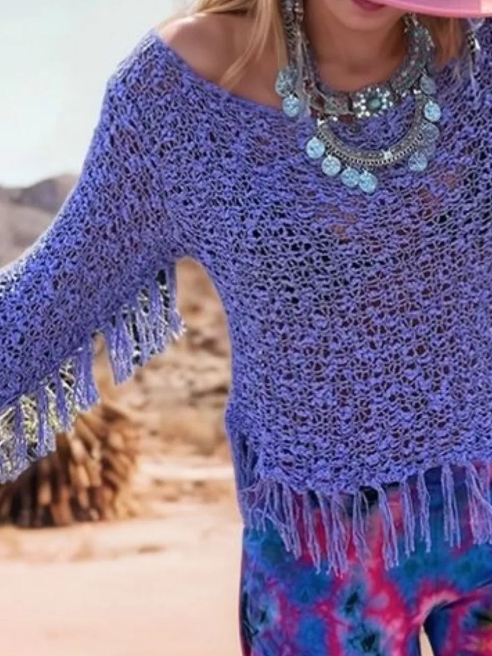 Tassel Boat Neck Knit Cover-Up