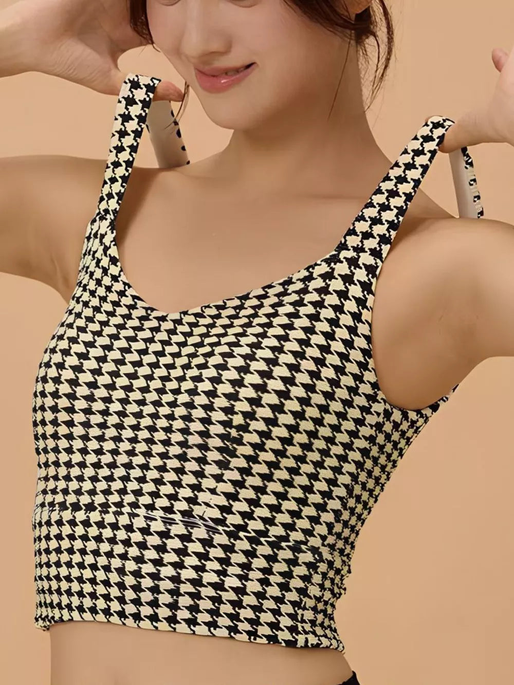 Crisscross Back Houndstooth Active Bra Top