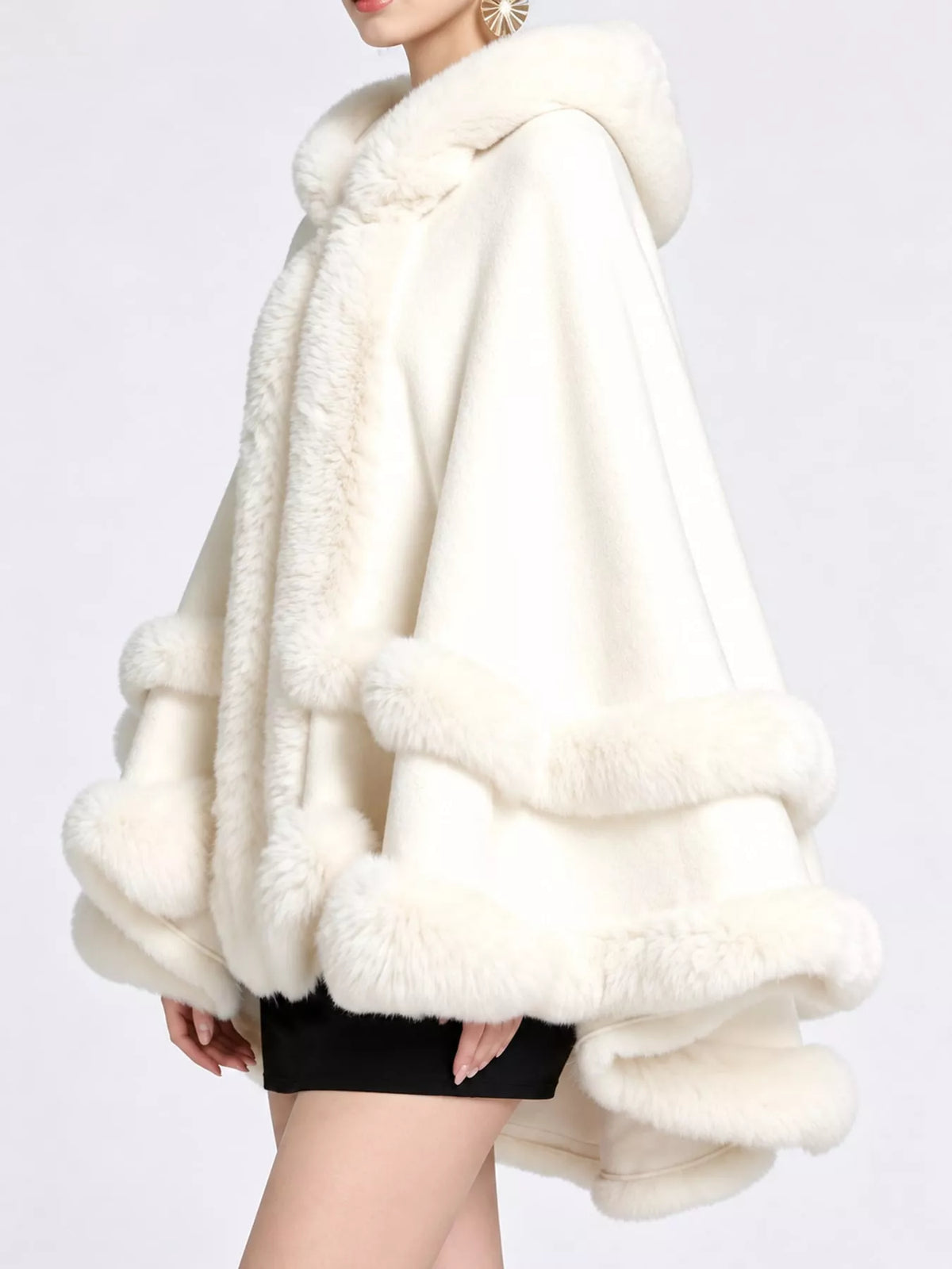 Faux Fur Trimmed Hooded Cape