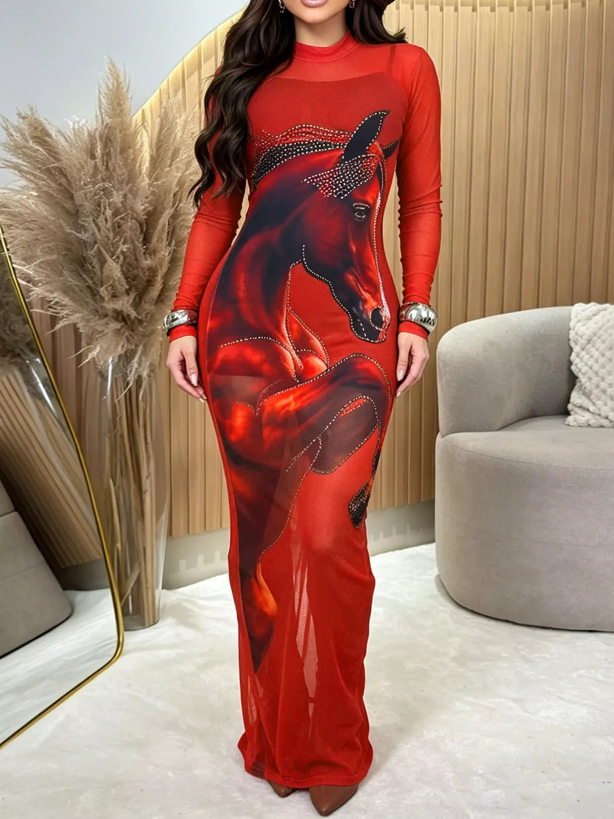 Cami Dress and Rhinestone Horse Mesh Maxi Dress Set