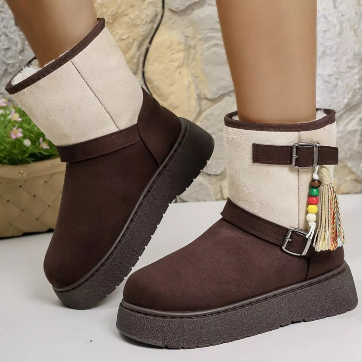 Bohemian Style Ankle Boots with Tassel Decor
